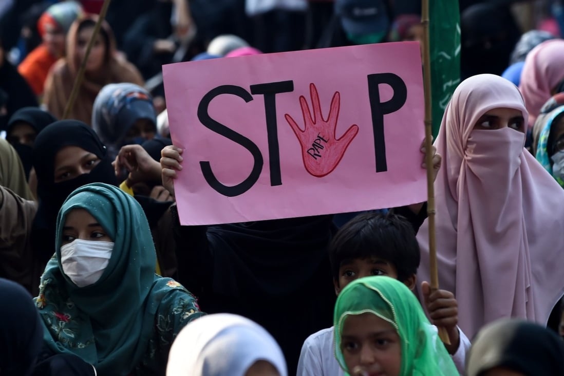 Activists protest against an alleged gang rape of a woman in Lahore in September 2020. File photo: AFP