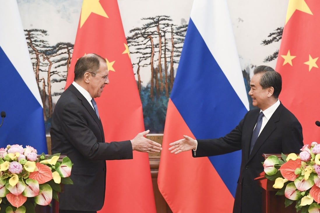 Russia and China’s foreign ministers Sergei Lavrov and Wang Yi in Beijing in April 2018. Photo: AFP