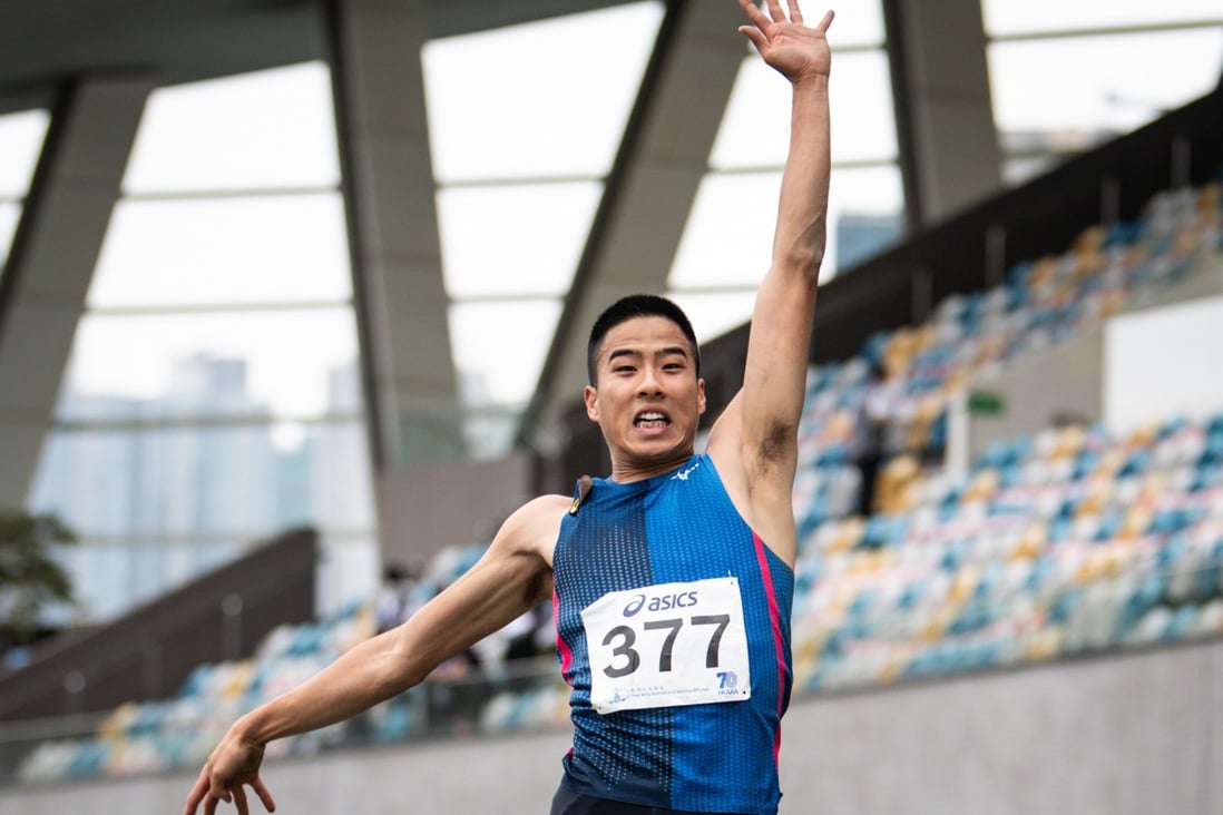 Long jumper Chan Ming-tai in action during the 2021 Hong Kong Athletics Series – Series 1 at Tseung Kwan O Sports Ground. Photo: HKAAA