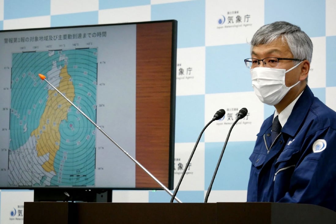 Japan Meteorological Agency's director of earthquake and tsunami observation division, Shinya Tsukada, speaks during a press conference in Tokyo after a 6.8 magnitude earthquake struck off country's northeastern coast. Photo: AFP