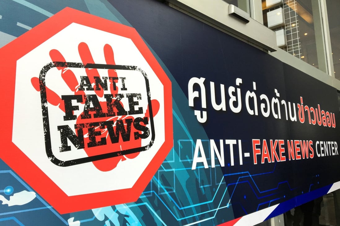A sign for Thailand’s anti-fake news centre, in Bangkok on November 1, 2019. Photo: Reuters