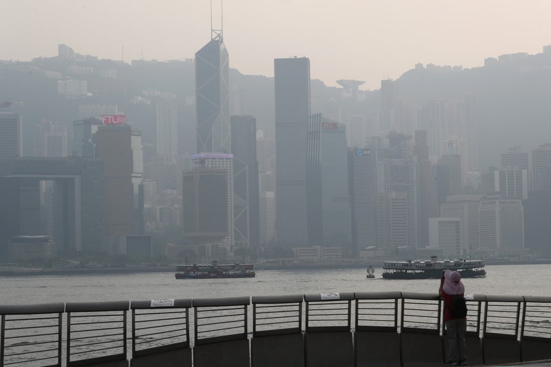 A woman views the Hong Kong skyline from Tsim Sha Tsui as the Air Quality Health Index records high air pollution on September 1, 2020. Photo: Edmond So