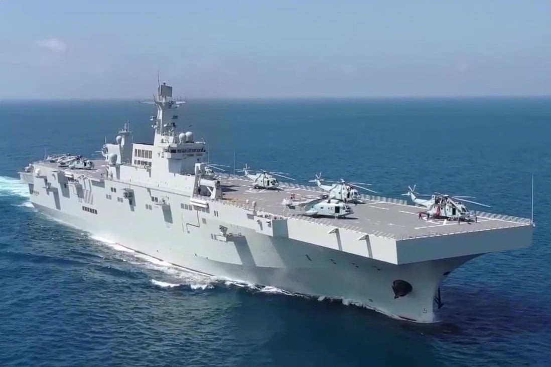 China’s Type 075 amphibious assault ship has the number 31 on its hull, indicating its likely role as a small aircraft carrier. Photo: Weibo
