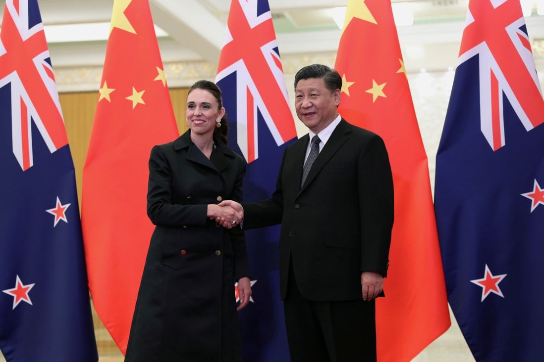 Chinese President Xi Jinping and New Zealand’s Prime Minister Jacinda Ardern shake hands before a meeting in Beijing in 2019. Photo: Reuters