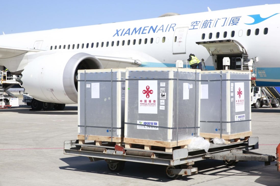 Covid-19 vaccines made by China’s Sinopharm arrive in Bishkek, Kyrgyzstan in March. China offered to boost regional cooperation on vaccines during multilateral talks on Wednesday. Photo: Xinhua