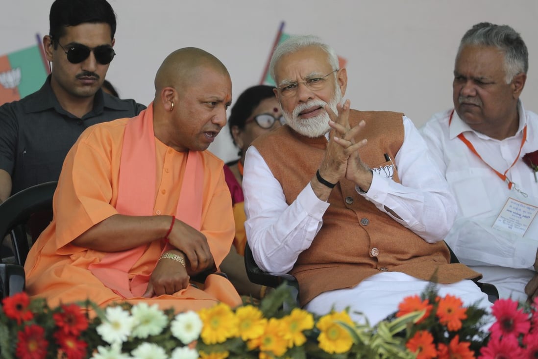 Yogi Adityanath, the chief minister of Uttar Pradesh, with Indian Prime Minister Narendra Modi. Photo: AP