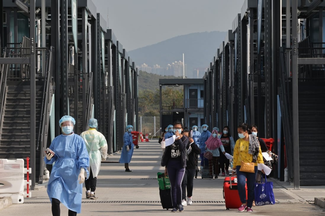 People arrive at the Penny’s Bay quarantine centre on Lantau Island on March 19. Photo: Dickson Lee