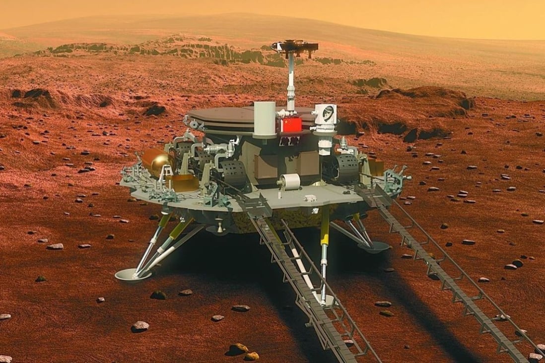 Zhu Rong faz parte da primeira sonda de Marte da China, Tianwen-1, que foi lançada em julho de 2020. A sonda chegou a Marte e começou a orbitar em fevereiro.  Foto: Weibo
