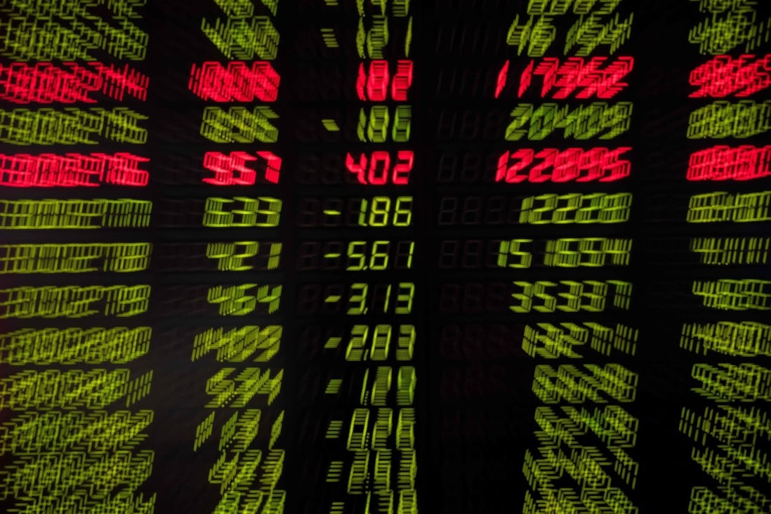 Stock prices are pictured on a screen at a securities company in Beijing in August 2019. Photo: AFP