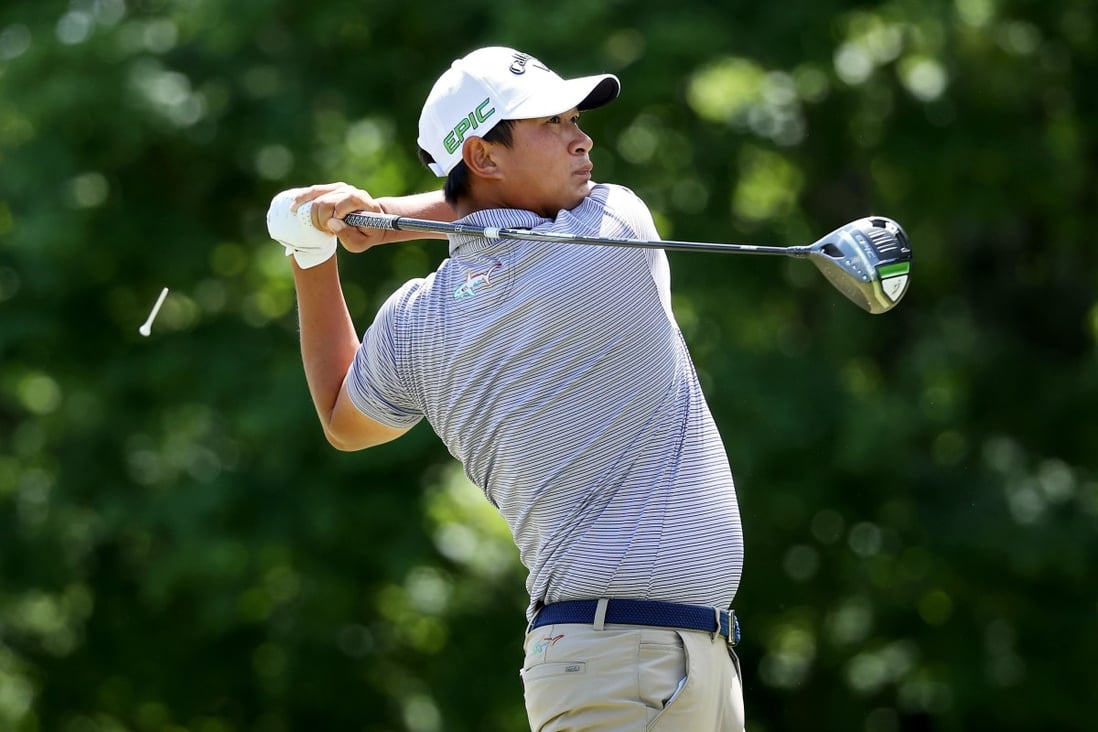 Carl Yuan Yechun of China plays his shot from the second tee during the Visit Knoxville Open at Holston Hills Country Club in Knoxville, Tennessee. Photo: AFP