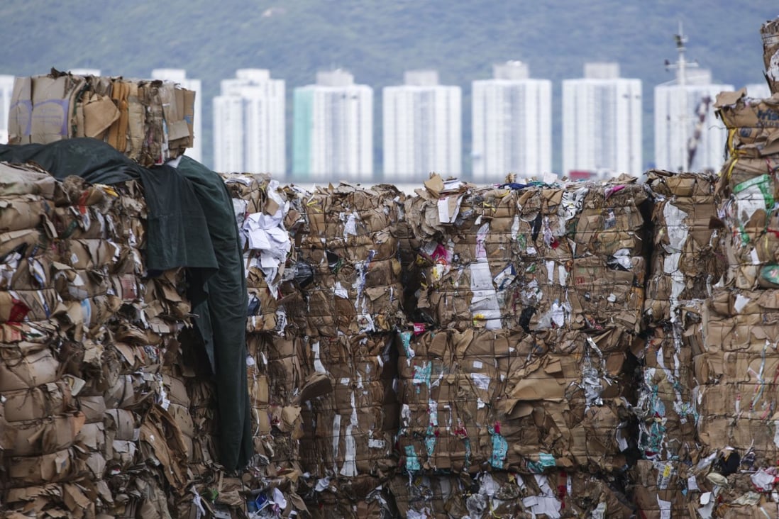 Piles of waste paper sit at collection point on Wing Shun Street in Tsuen Wan. Photo: Sam Tsang