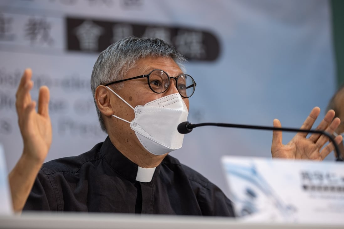 Hong Kong’s incoming Roman Catholic bishop Stephen Chow speaks during a press conference in Hong Kong on May 18. Photo: EPA-EFE