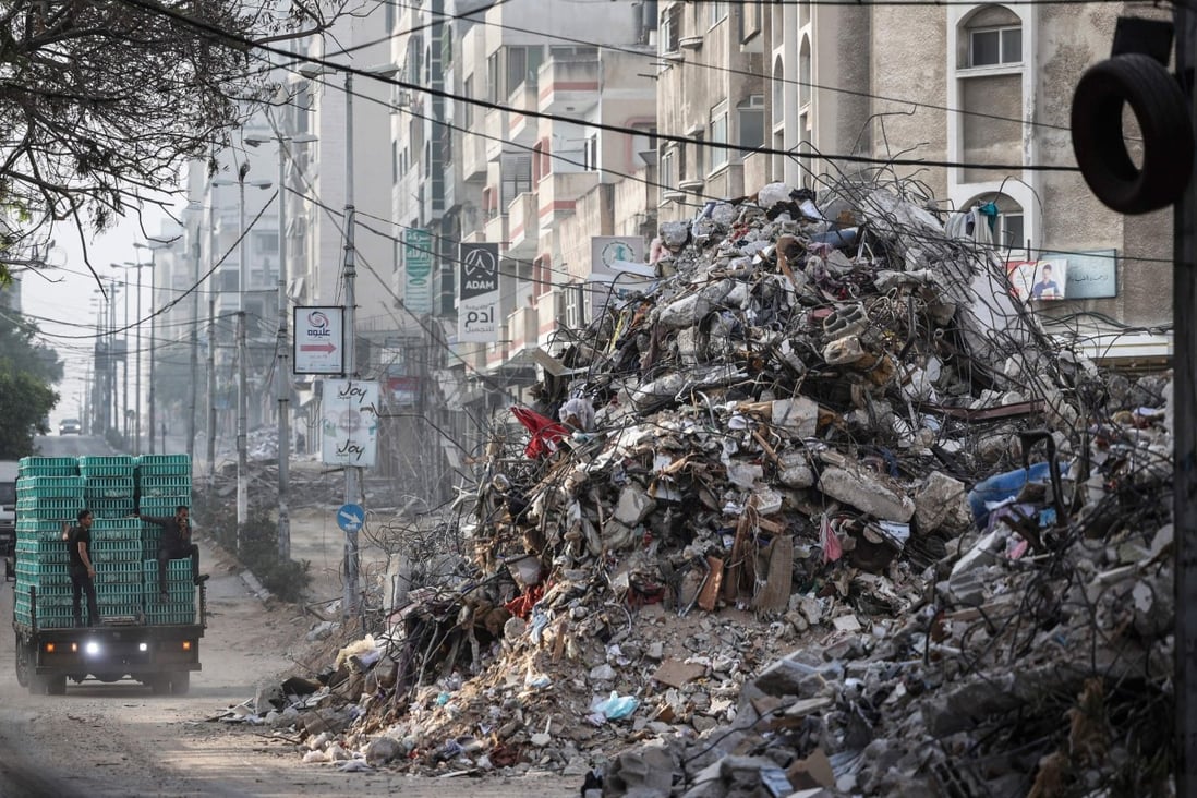 Debris in Gaza City's Rimal area on May 20 after it was bombed by an Israeli air strike. Israel and the Palestinians are mired in their worst conflict in years as Israel pounds the Gaza Strip with air strikes and artillery, while Hamas militants fire rockets into Israel. Photo: AFP