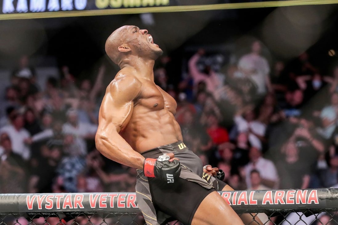 Kamaru Usman celebrates his victory over Jorge Masvidal at UFC 261. Photo: AFP