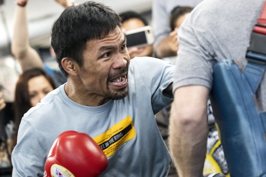 Filipino Senator and professional boxer Manny Pacquiao trains at the Wild Card Boxing gym in Los Angeles, California in 2019. Photo: EPA