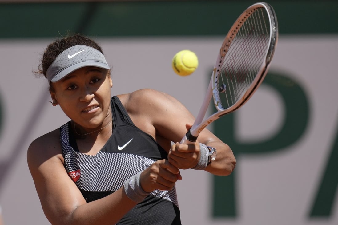 Japan’s Naomi Osaka during the first-round match of the French Open tennis tournament at the Roland Garros stadium in Paris on Sunday. Photo: AP