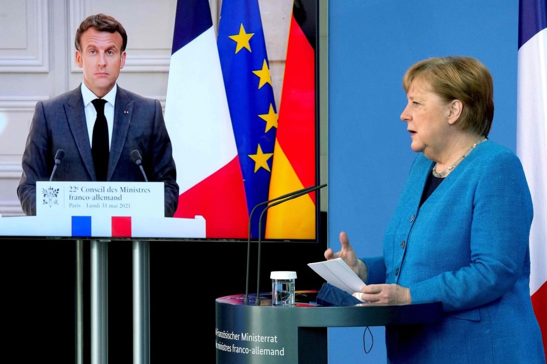 French President Emmanuel Macron and German Chancellor Angela Merkel, who held a video conference on Monday, called for an explanation for the alleged spying. Photo: AFP