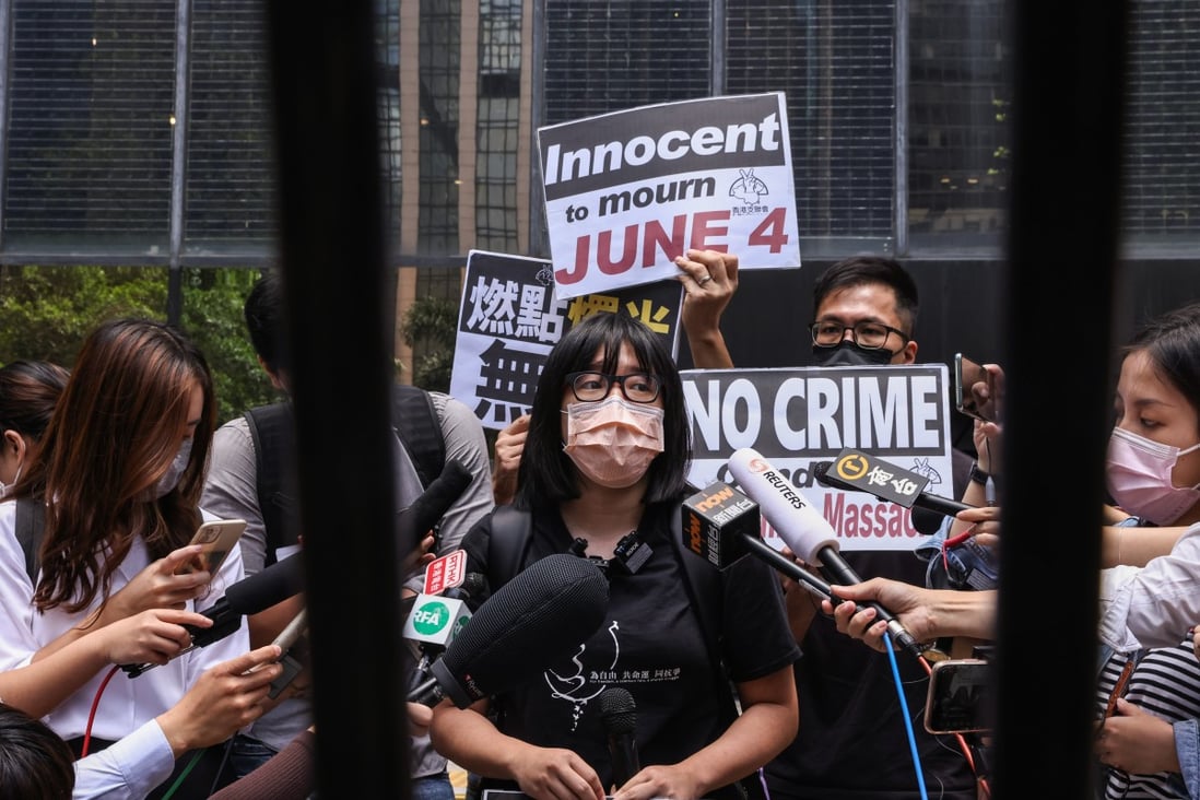 Chow Hang-tung, vice-chairwoman of the Hong Kong Alliance in Support of Patriotic Democratic Movements of China, has been arrested for an alleged public order offence. Photo: K.Y. Cheng