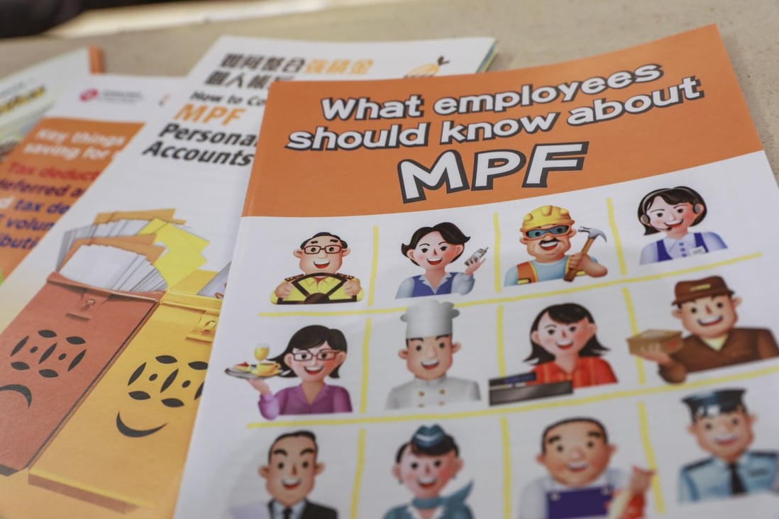Mandatory Provident Fund scheme leaflets, pictured at the Kowloon Commerce Centre in Kwai Chung in June 2019. Photo: May Tse