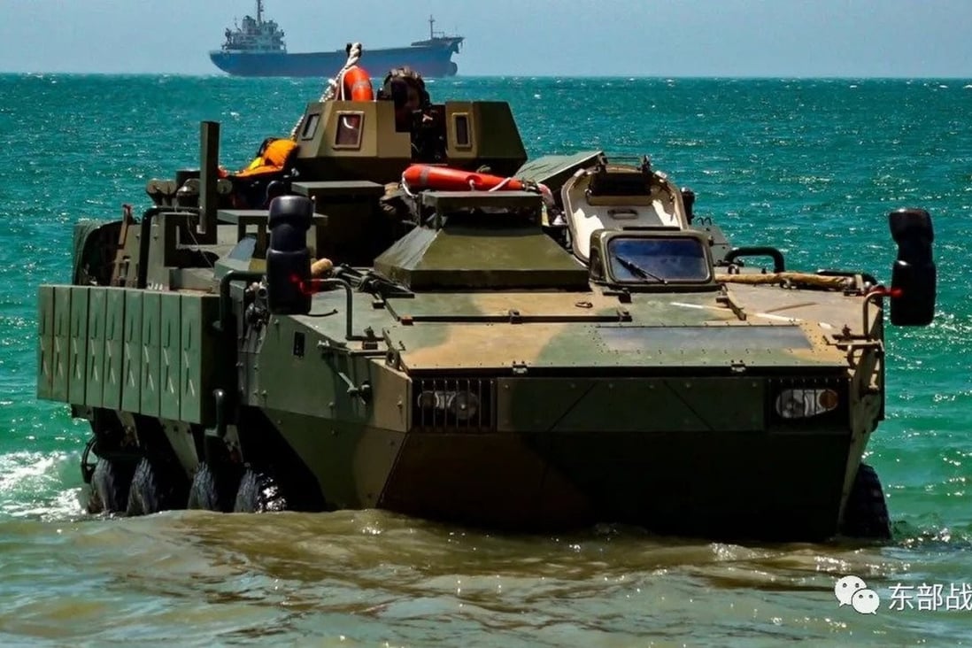 China’s military has conducted an amphibious landing exercise in waters near Taiwan. Amphibious armoured vehicles were sailed to a target area, left their ships and steered towards a beach, according to CCTV.