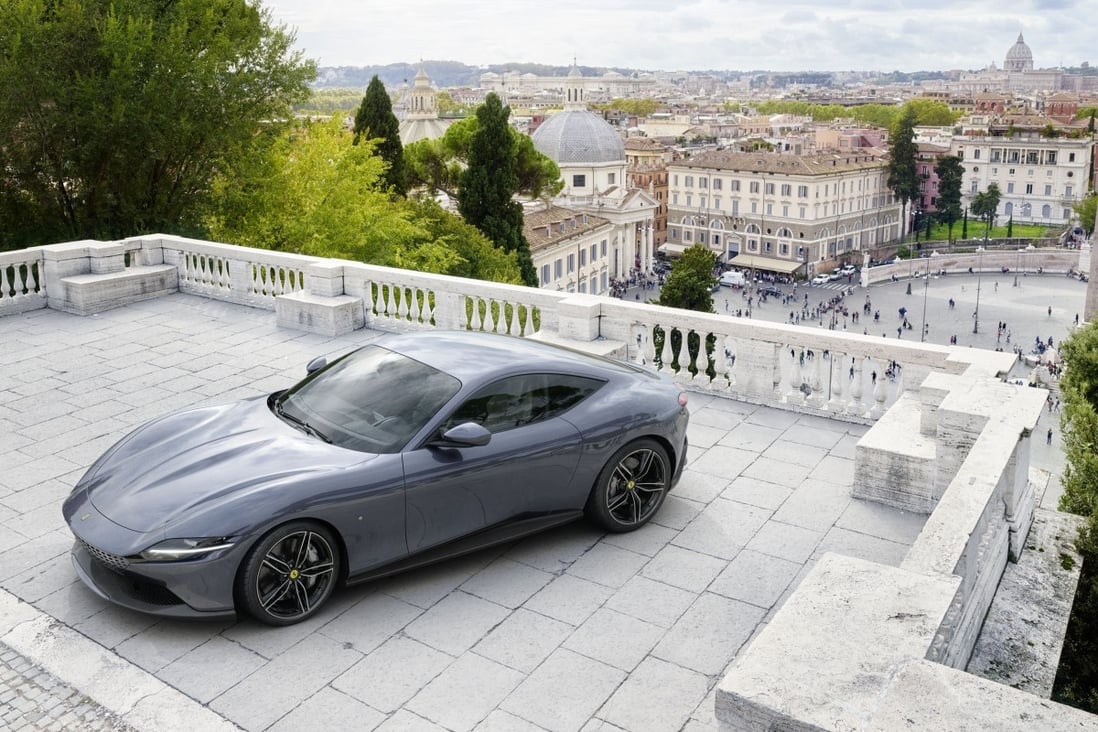 The Ferrari Roma, a high-performance sports car that started production last year, is seen at its namesake city. The Italian luxury carmaker has named a new chief executive to lead its efforts to unveil a full-electric car by 2025. Photo: DPA