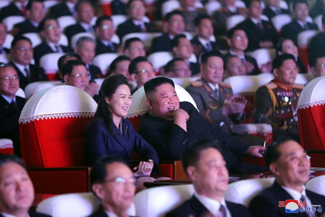 North Korean leader Kim Jong-un and his wife Ri Sol-ju watch a performance celebrating the anniversary of Kim Jong-il’s birth at the Mansudae Art Theatre in Pyongyang. Photo: AFP