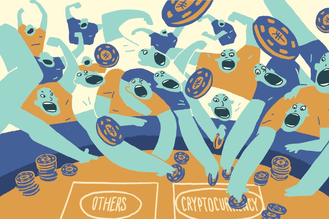 Interest in cryptocurrencies has been surging among China’s young adults, even as the value of major cryptocurrencies has historically experienced swift rises and falls, making them a risky bet. Illustration: Perry Tse