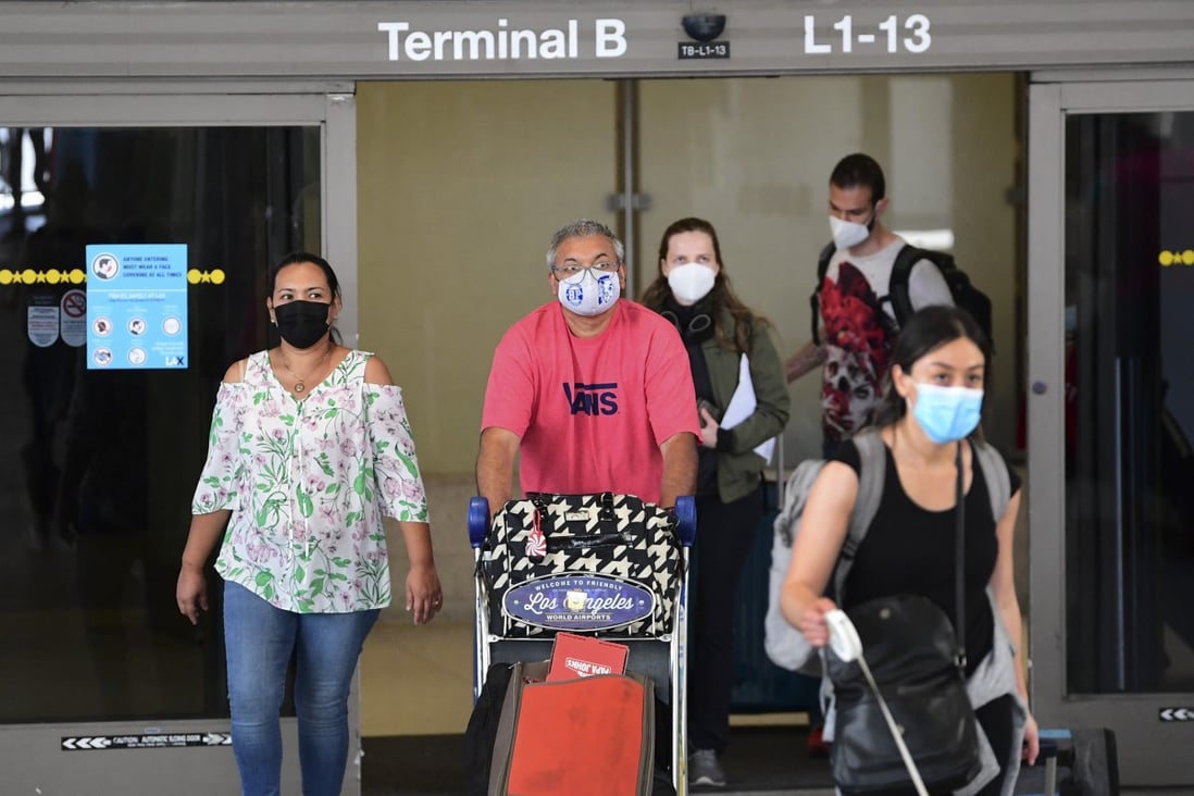 Travellers exit the terminal on arrival at Los Angeles International Airport ahead of the recent Memorial Day weekend. US flight capacity has rebounded with the rapid rollout of Covid-19 vaccination. Photo: AFP