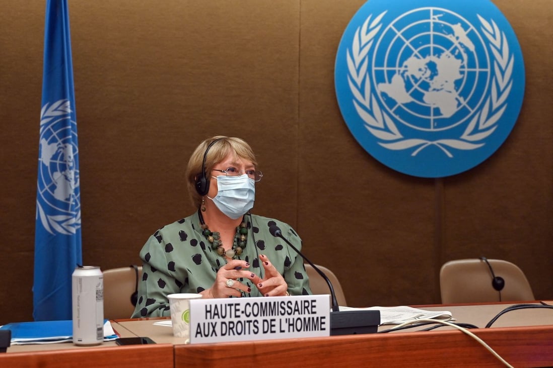 UN High Commissioner for Human Rights Michelle Bachelet delivered a speech on global human rights developments on Monday in Geneva. Photo: AFP