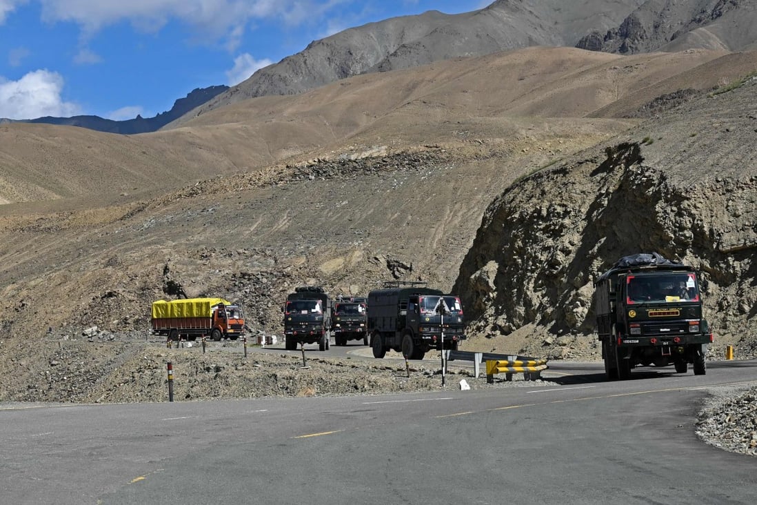 A military convoy drives towards Leh in India. The country has built 12 roads and 63 new bridges in states bordering China. Photo: AFP