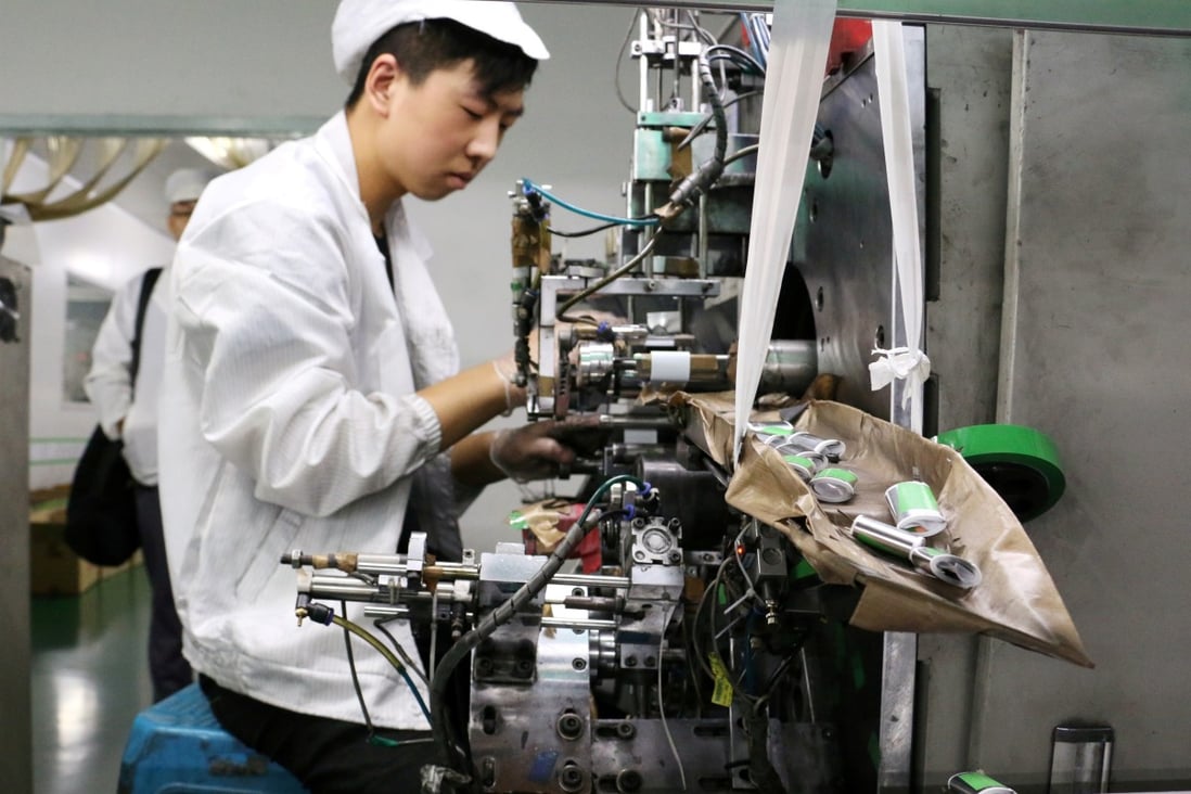 A lithium-ion battery production line at a factory in Dongguan, China. Photo: Reuters