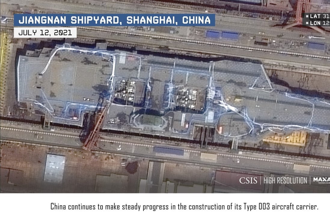 Satellite imagery reveals the progress in construction of China’s third aircraft carrier. Photo: Maxar