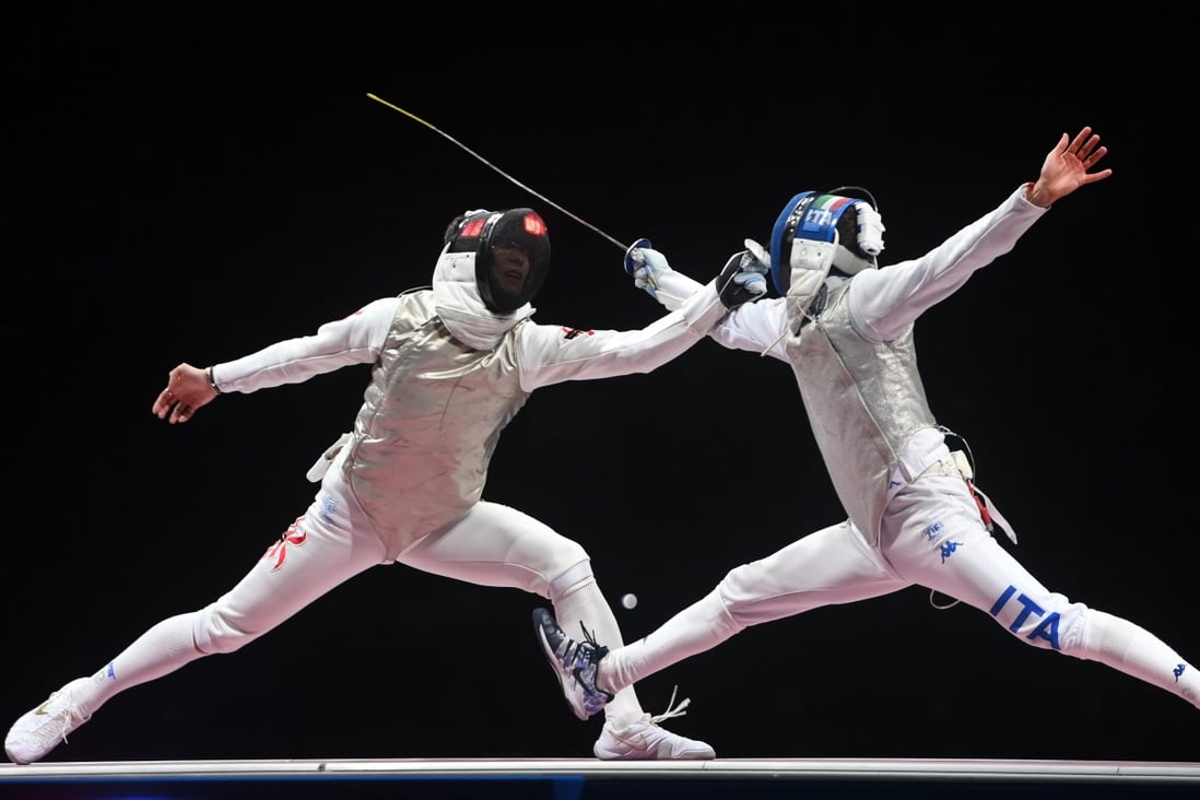 Hong Kong’s Cheung Ka-long (left) competing with Daniele Garozzo of Italy in the men’s individual foil gold medal bout at the Tokyo 2020 Olympic Games. Photo: Xinhua