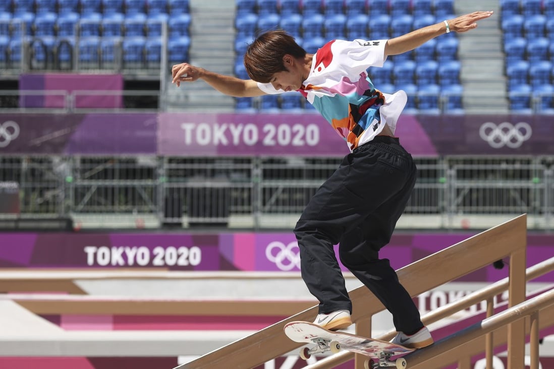 Japan’s Yuto Horigome in action during the skateboarding competition at the Tokyo Olympics. Photo: EPA-EFE