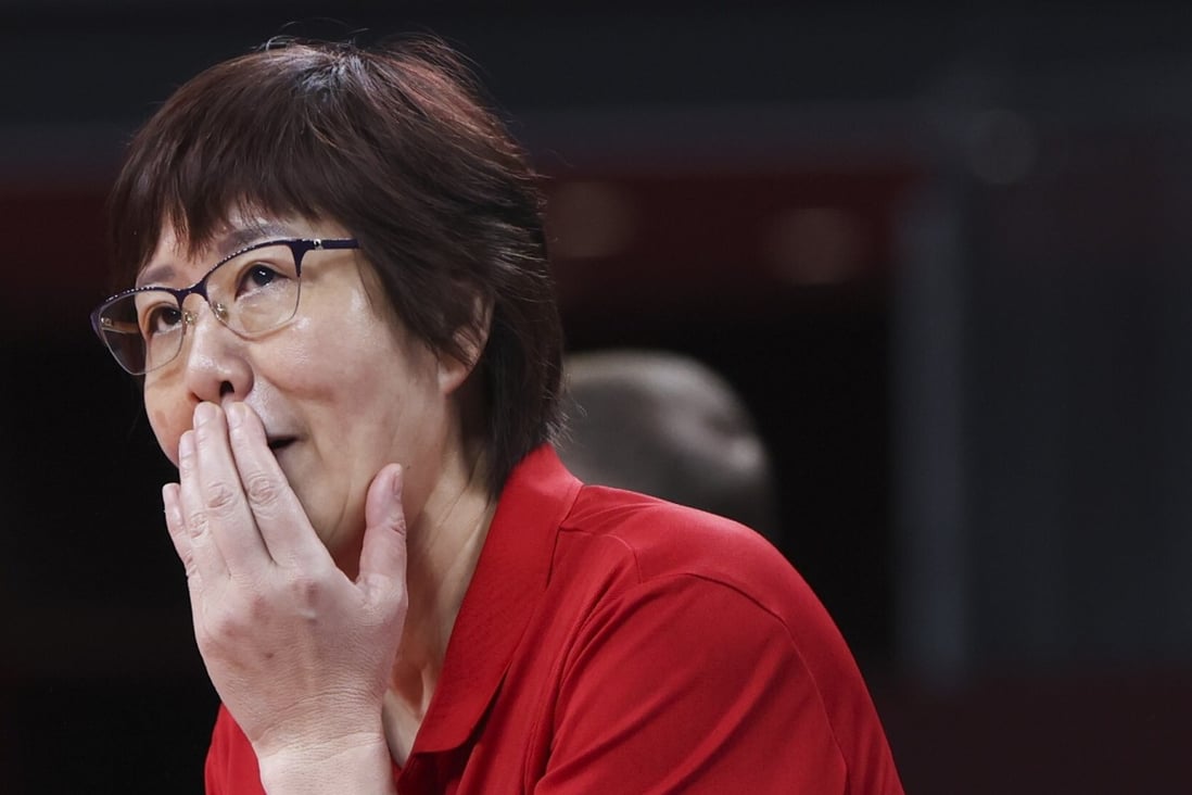 China women’s volleyball coach Lang Ping reacts during the win over Italy at the Tokyo 2020 Olympic Games. Photo: Xinhua