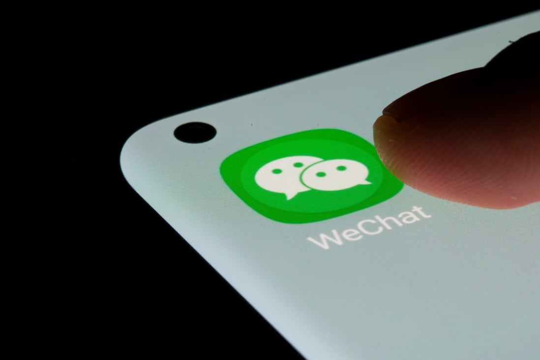 The WeChat app seen on a smartphone on July 13, 2021. Tencent has removed an article by its own research group from WeChat and its website that draws attention to a widening gap between Chinese and US tech companies. Photo: Reuters
