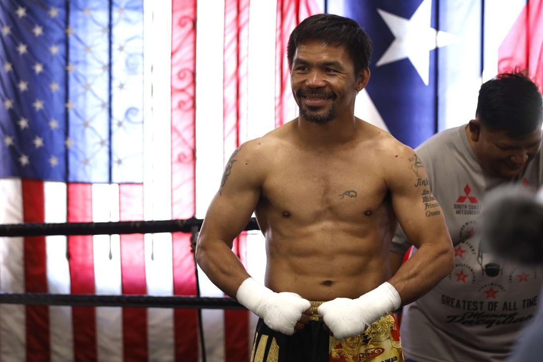 Manny Pacquiao poses for the media at Wild Card Boxing Club in Los Angeles. Photo: AFP