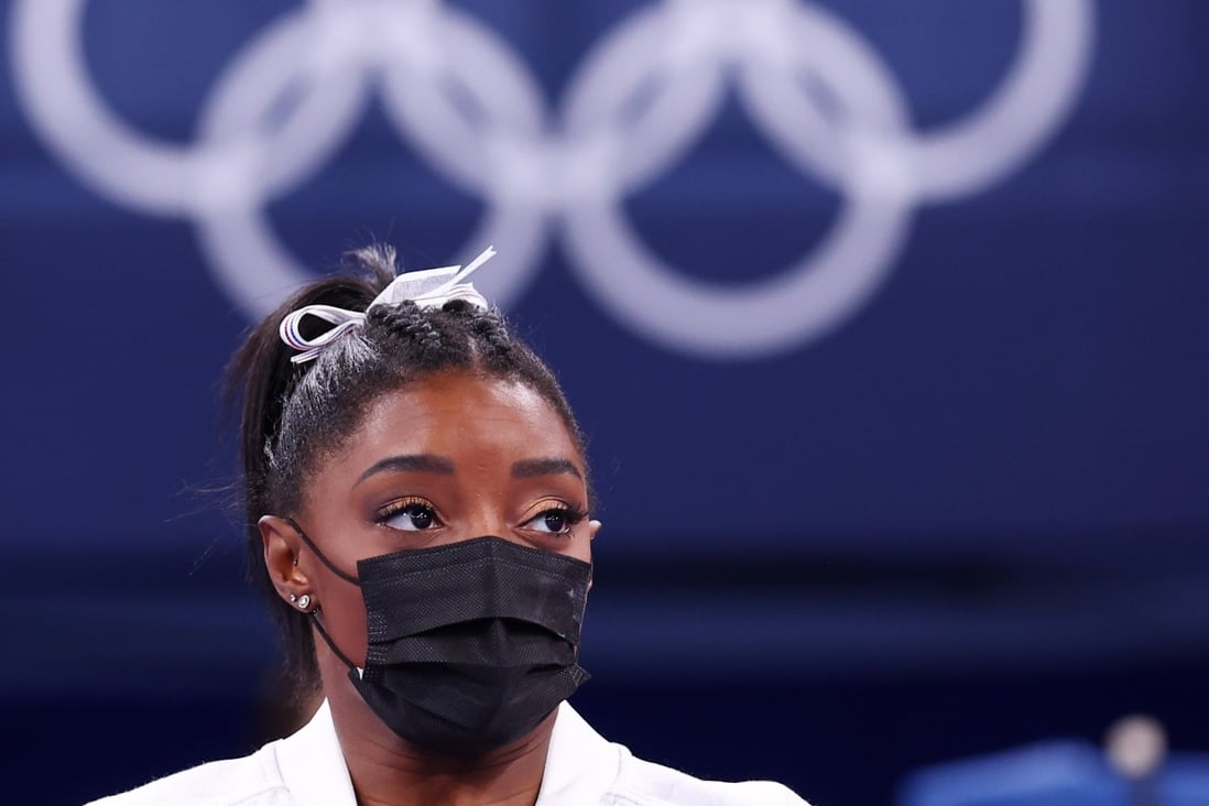 Simone Biles of the United States wearing a mask at the Tokyo 2020 Olympic Games. Photo: Reuters