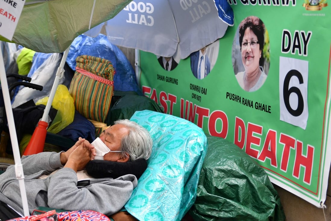 A Gurkha military veteran on hunger strike in London. Photo: AFP