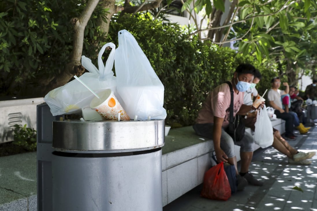 Lunch boxes in a rubbish bin in Kwun Tong. The recycling rate in Hong Kong has been decreasing in recent years. Photo: Edmond So