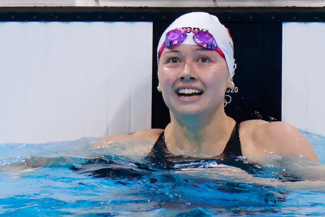 Hong Kong's Siobhan Haughey reacts after winning silver in the final of the women's 100m freestyle at the Tokyo 2020 Olympic Games. Photo: AFP