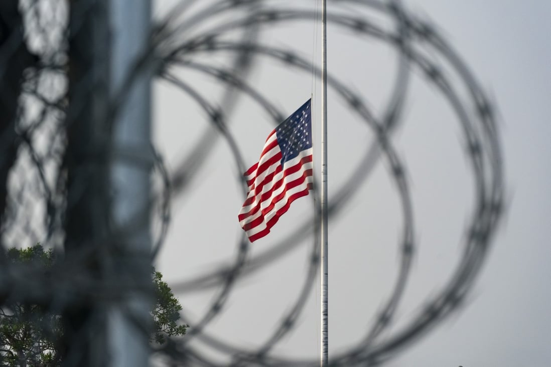 A flag flies at half-staff in honour of the US service members and other victims killed in the terrorist attack in Kabul, Afghanistan on August 26, 2021. Photo: AP