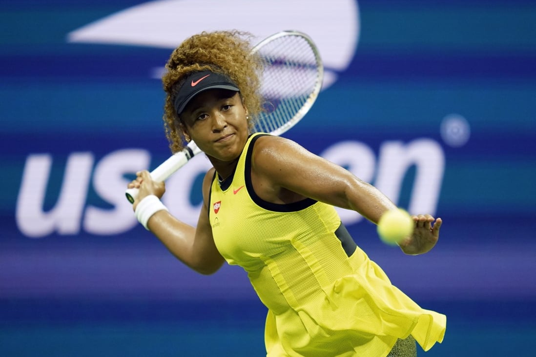Naomi Osaka of Japan returns a shot to Marie Bouzkova of the Czech Republic during the first round of the US Open in New York. Photo: AP