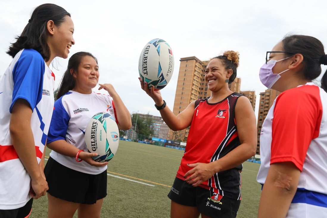 Priya Pun, Sahin Gurung, Justine Lavea and Smriti Rai at King’s Park. Lavea said girls need the chance to try out sports to help them develop as children. Photo: Dickson Lee