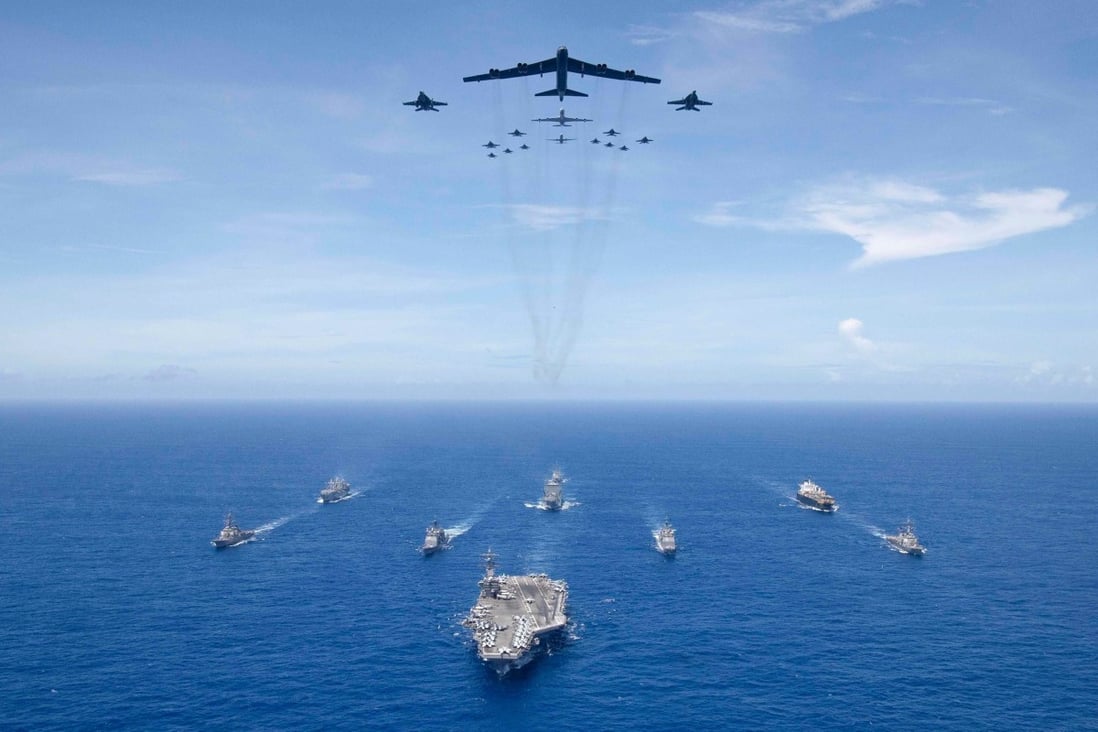 US aircraft accompany USS Ronald Reagan during carrier strike group operations – which China’s air force is not yet capable of, an expert said. Photo: US Navy