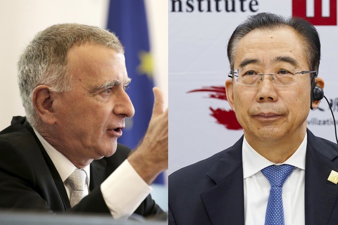 Wu Hailong (right), a former assistant minister at China’s foreign ministry, hit out after EU ambassador Nicolas Chapuis (left) accused China of changing its diplomatic posture. Photo: Reuters, Handout