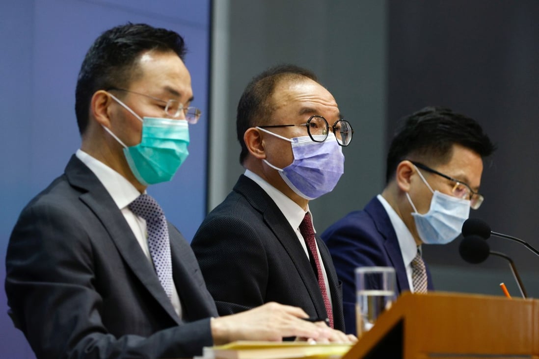 Secretary for Constitutional and Mainland Affairs Erick Tsang Kwok-wai (centre) speaks during a news conference to announce changes to election and oath taking rules in Hong Kong. Photo: Reuters
