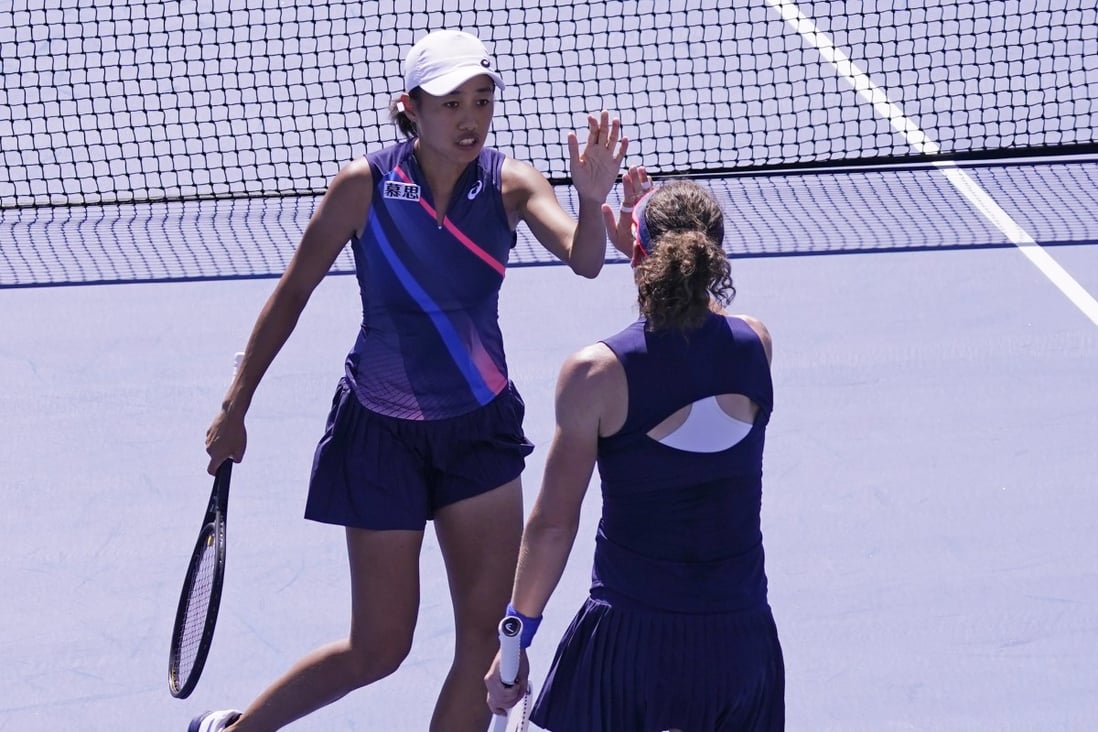 China’s Zhang Shuai and Samantha Stosur of Australia in their women’s doubles match against Shuko Aoyama and Ena Shibahara, both of Japan, during the third round of the 2021 US Open. Photo: AP
