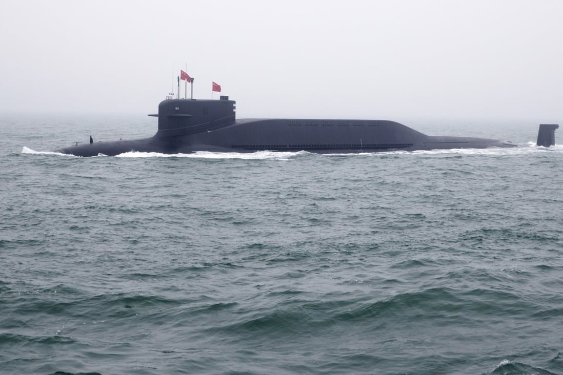 Japan claims to be monitoring a Chinese submarine along the edge of its territorial waters. Pictured is a type 094 Jin-class nuclear submarine Long March 15 of the Chinese People’s Liberation Army, taking part in an parade near Qingdao, in eastern China’s Shandong province in 2019. Photo: AFP