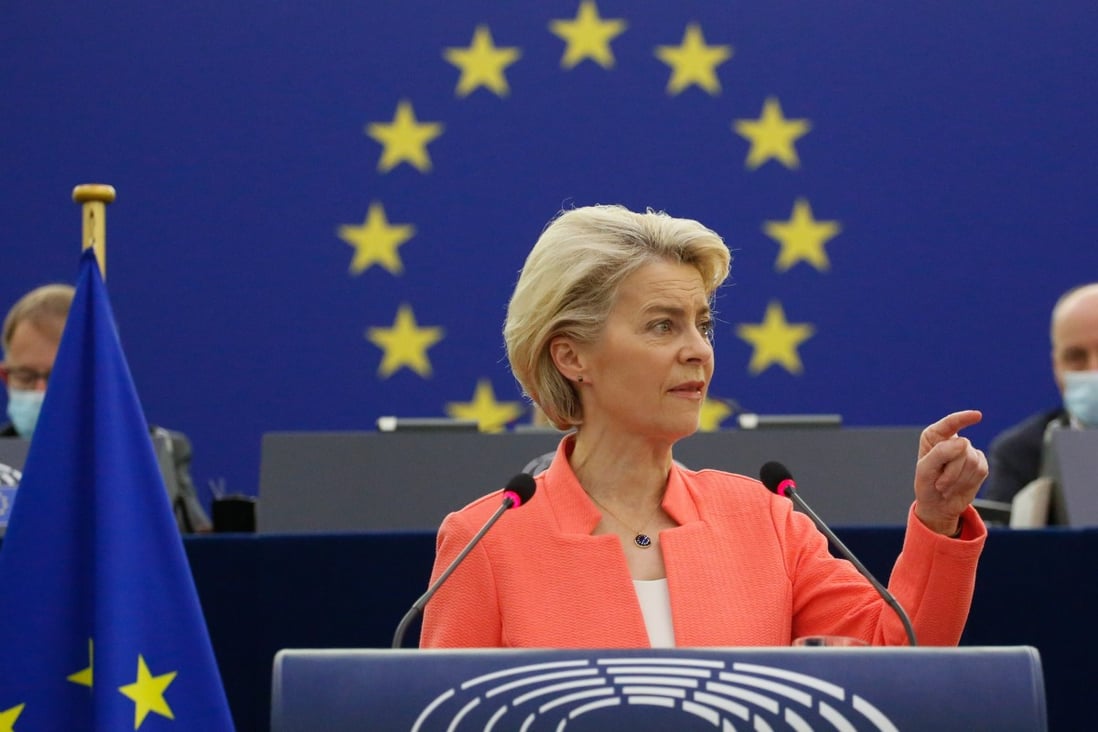 Ursula von der Leyen, president of the European Commission, delivers the 2021 state-of-the-union address in Strasbourg, France, on Wednesday. Photo: Bloomberg